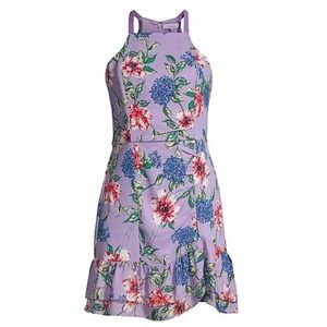 Parker Amina Purple Floral Print Mini Halter Ruffle Dress 4